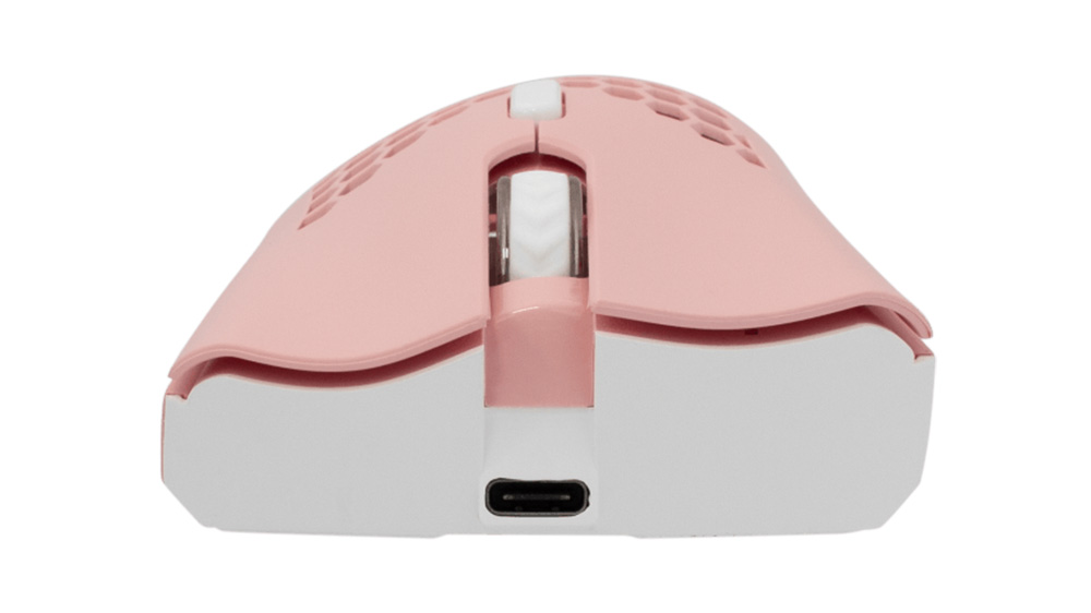 Myš White Shark Lionel WGM-5012 Pink v růžovém provedení na bílém pozadí zobrazující ergonomický design zepředu